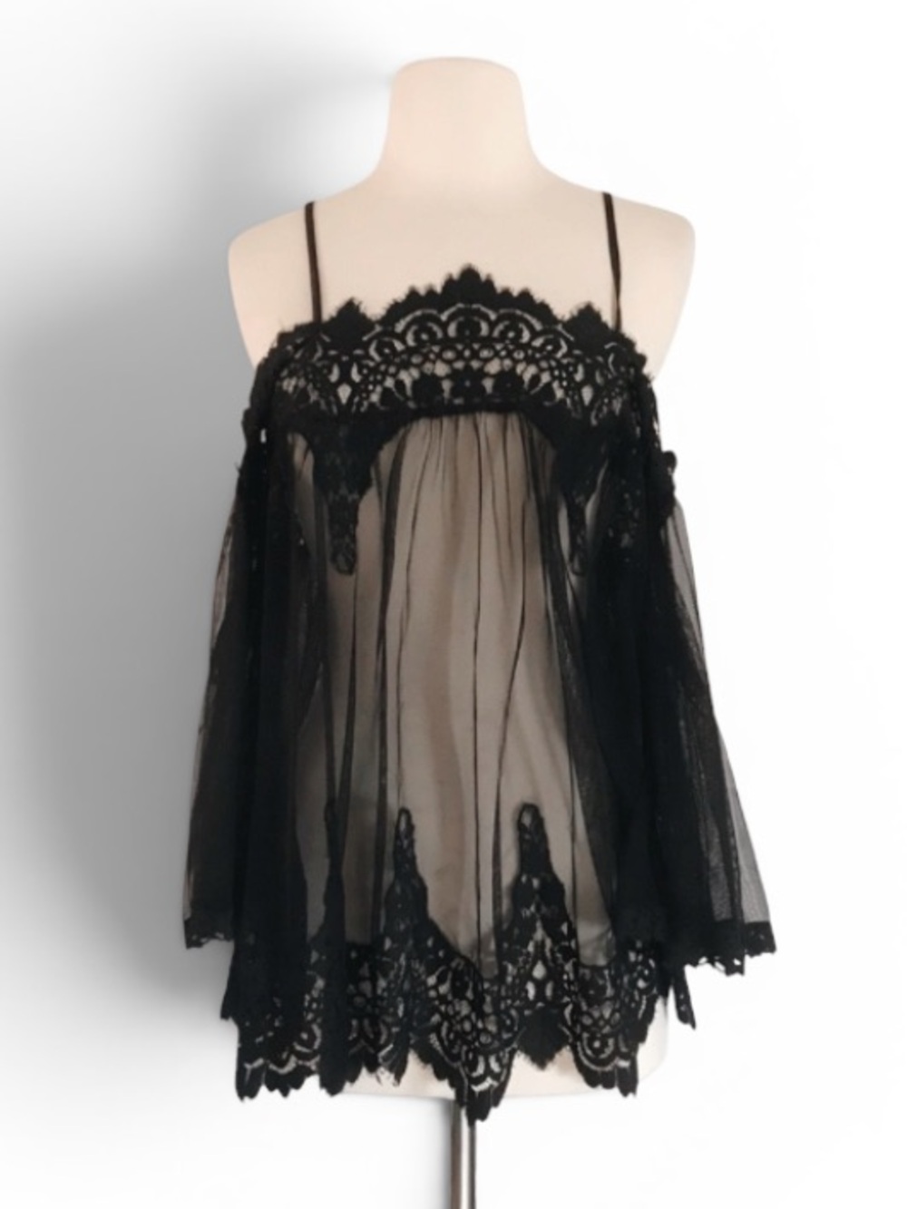 VS Sheer Lace Chemise Babydoll Slip Lingerie SMALL Black - Picture 2 of 14